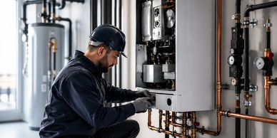 Technician fixing a boiler system.