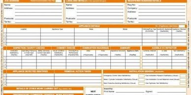 Electrical inspection form with fields for inspector and appliance details.