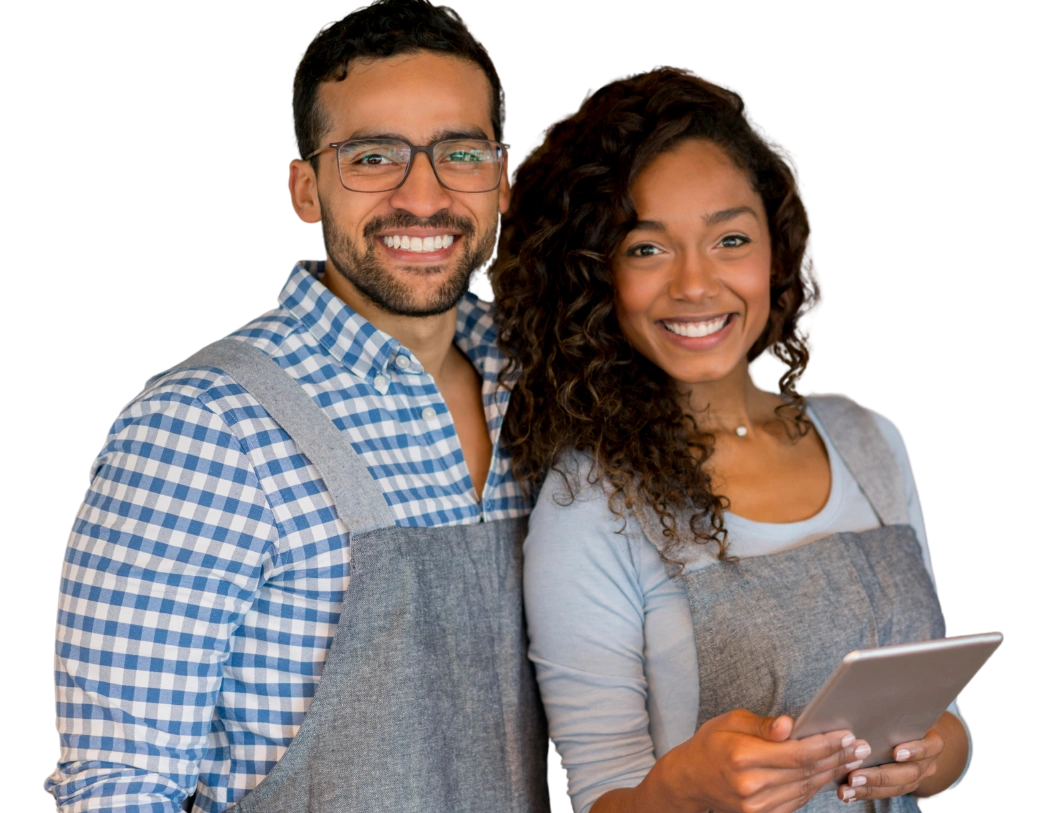 Couple smiling using a tablet
