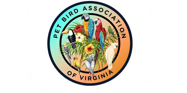 Colorful logo of Pet Bird Association of Virginia with various bird species.