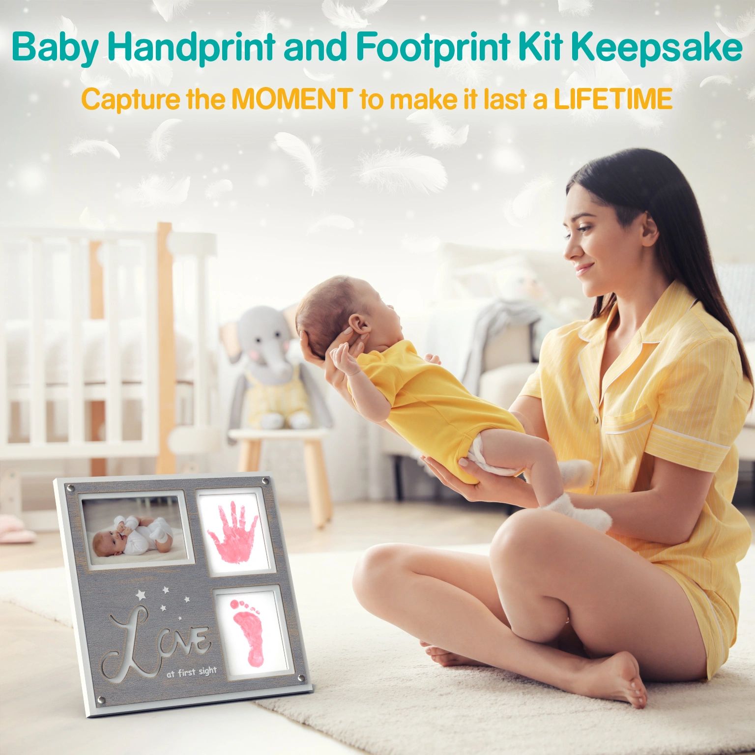 Large Baby Handprint or Footprint Clean-Touch Ink Pad with Picture Frame Kit and Imprint Cards (Pink)