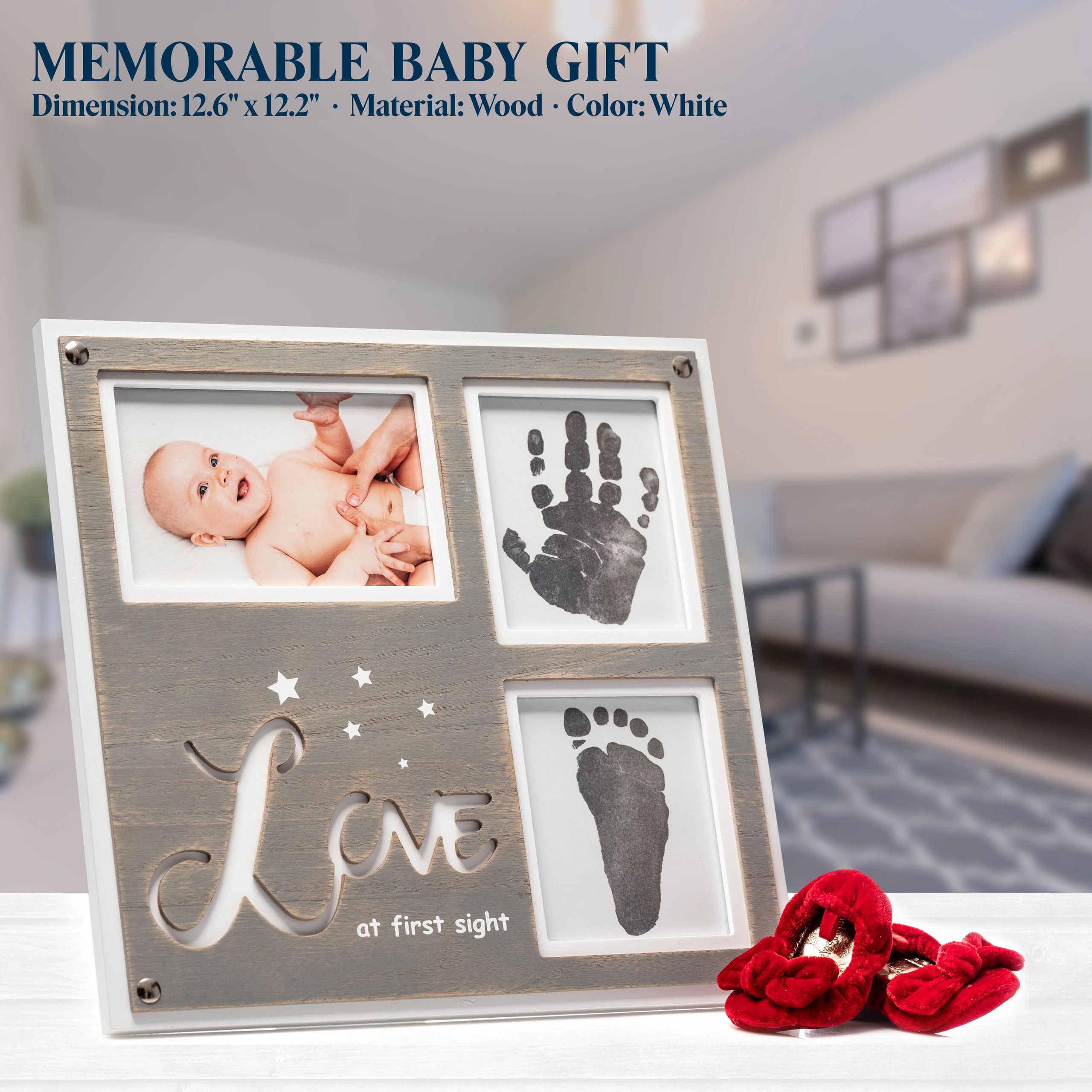 1Dino Newborn Baby Handprint and Footprint Picture Frame Kit - Special Cut 12.6