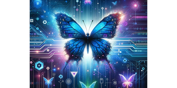 Digital Butterfly Bytes sparkling with blue and purple