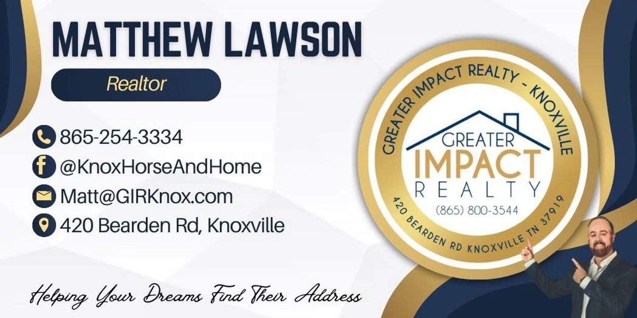 Business card for Matthew Lawson, a realtor at Greater Impact Realty in Knoxville.