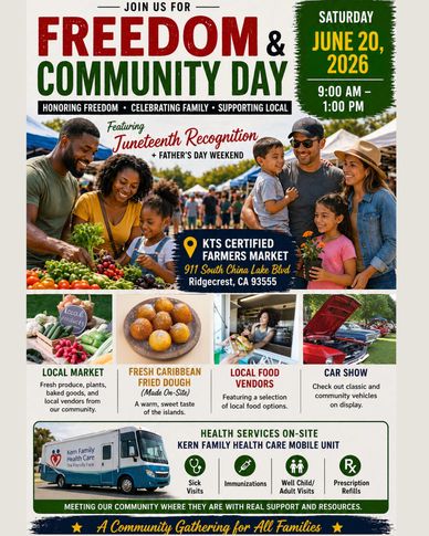 Freedom &amp; Community Day event on June 20, 2026, featuring market, food, car show, and health services.
