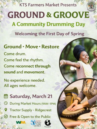 Community drumming event welcoming spring on March 21 at Tractor Supply, Ridgecrest.