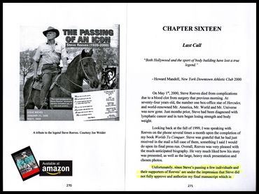 Steve Reeves, The Authorized Biography, Worlds To Conquer, By Chris LeClaire, 2017. Chapter Sixteen.