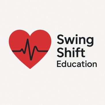 Logo with heart and heartbeat line for Swing Shift Education.