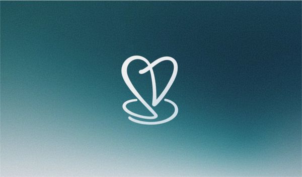 Abstract white heart shape logo on a blue gradient background.