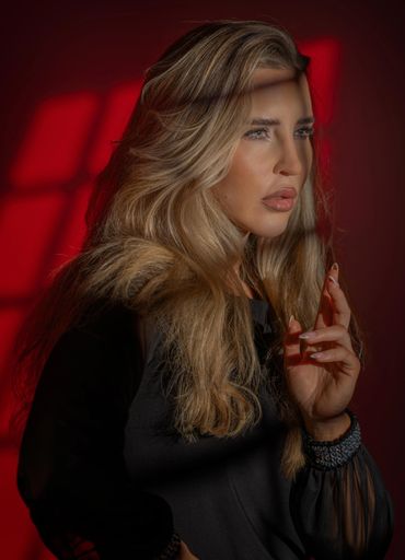 Demi Hughes shot with Gobos and Coloured Gels at Mick Payton studio, Wales.