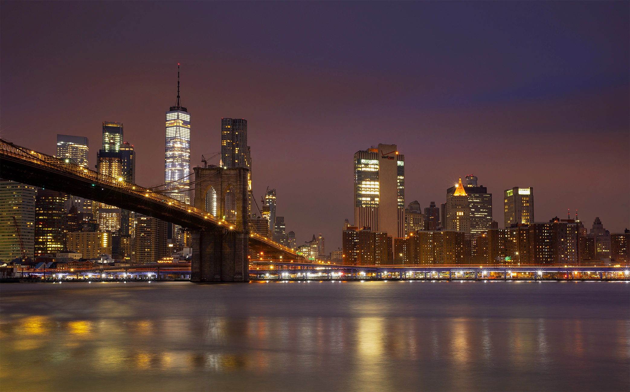 Manhattan Bridge, New York City shot at sunset.