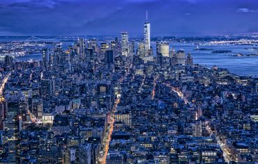 Blue Hour shot overlooking Manhattan, New York, taken from the top of the Empire State Building.
