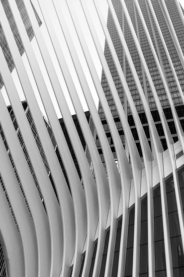 A view of the exterior roof structure of the Oculus building, New York City.
