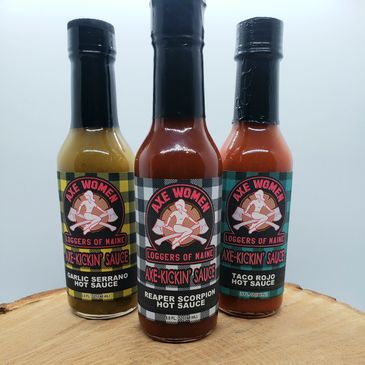 Hot Sauce bottle variety: Garlic Serrano, Reaper Scorpion, Taco Rojo