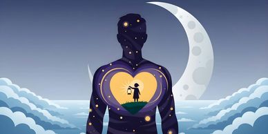 A silhouette with a heart showing a child painting.