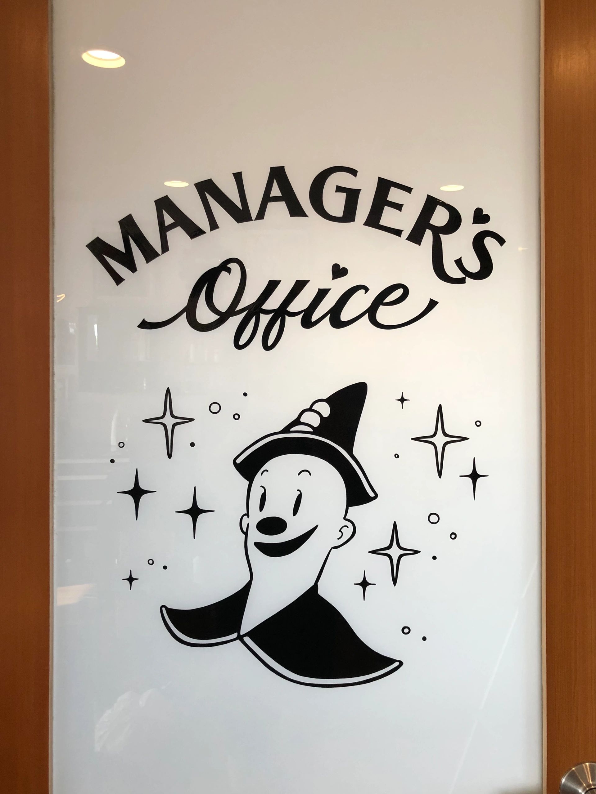 Manager’s office door sign. Los Angeles sign painter tattoo shop sign