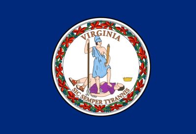 The Virginia state flag with its seal and motto.