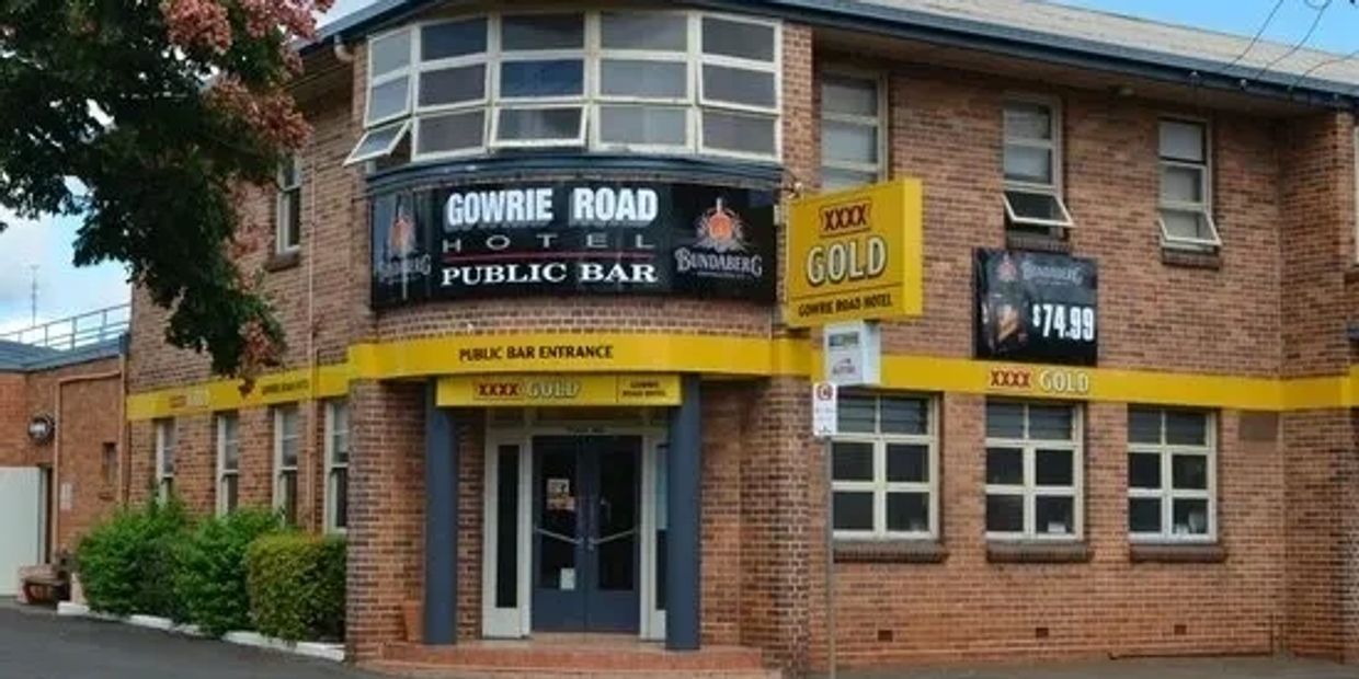 Brick building housing Gowrie Road Hotel Public Bar with prominent signage.