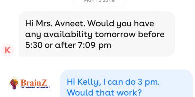 Text conversation about scheduling a last-minute tutoring session.