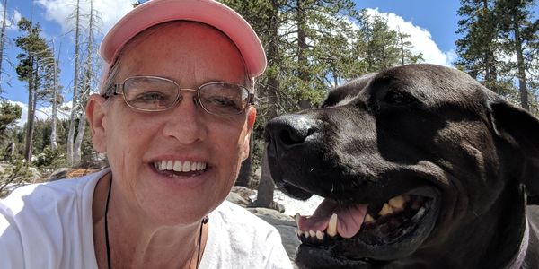 Jen and her service dog, Nala, at the Donner Pass. June,2018