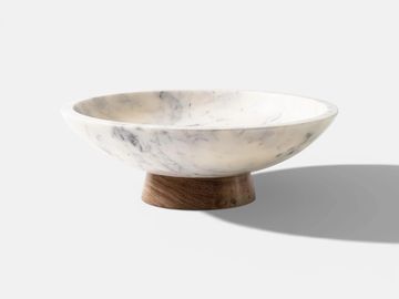 Marble Decorative Bowl
White 
wood pedestal 
Home Decor 
Apartment
Small Space 