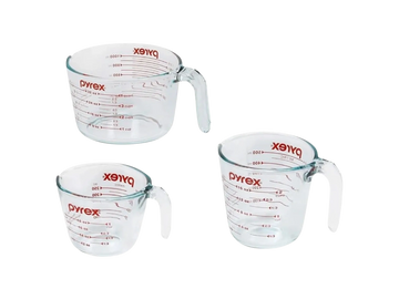 Pyrex cups glass measuring 
cooking essentials 
kitchen 
apartment 