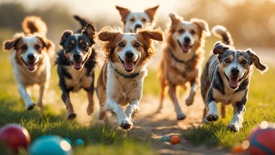 Group of dogs running and playing.
