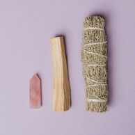 sage crystals palo santo rose quartz mugwort positive energy herbs botanicals womb balm