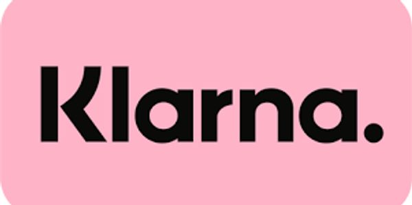 Klarna logo in bold black font on pink background.