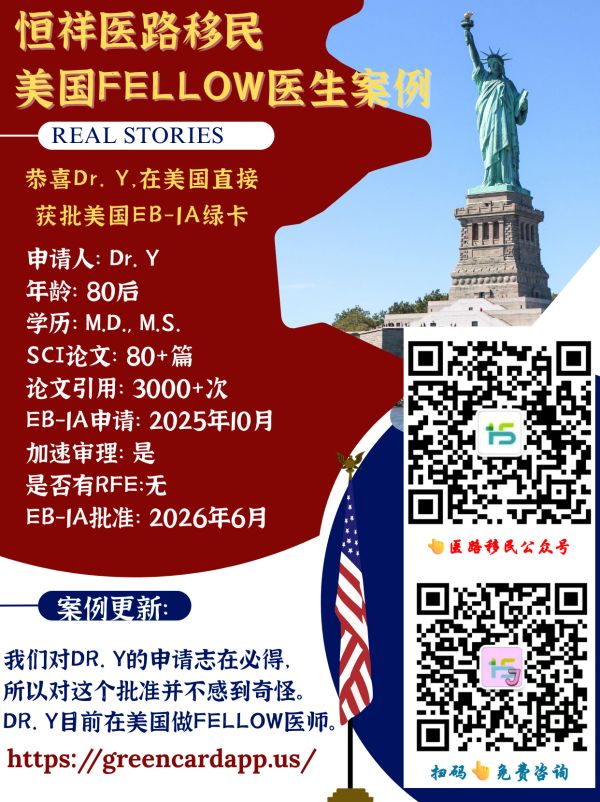 美国FELLOW医生移民案例展示与申请详情，包含学历和论文引用。