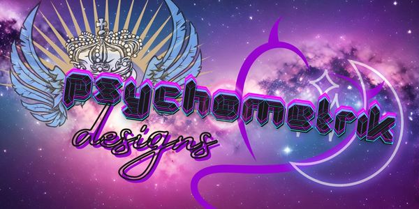 Psychohetrik Designs logo with cosmic background and crown.