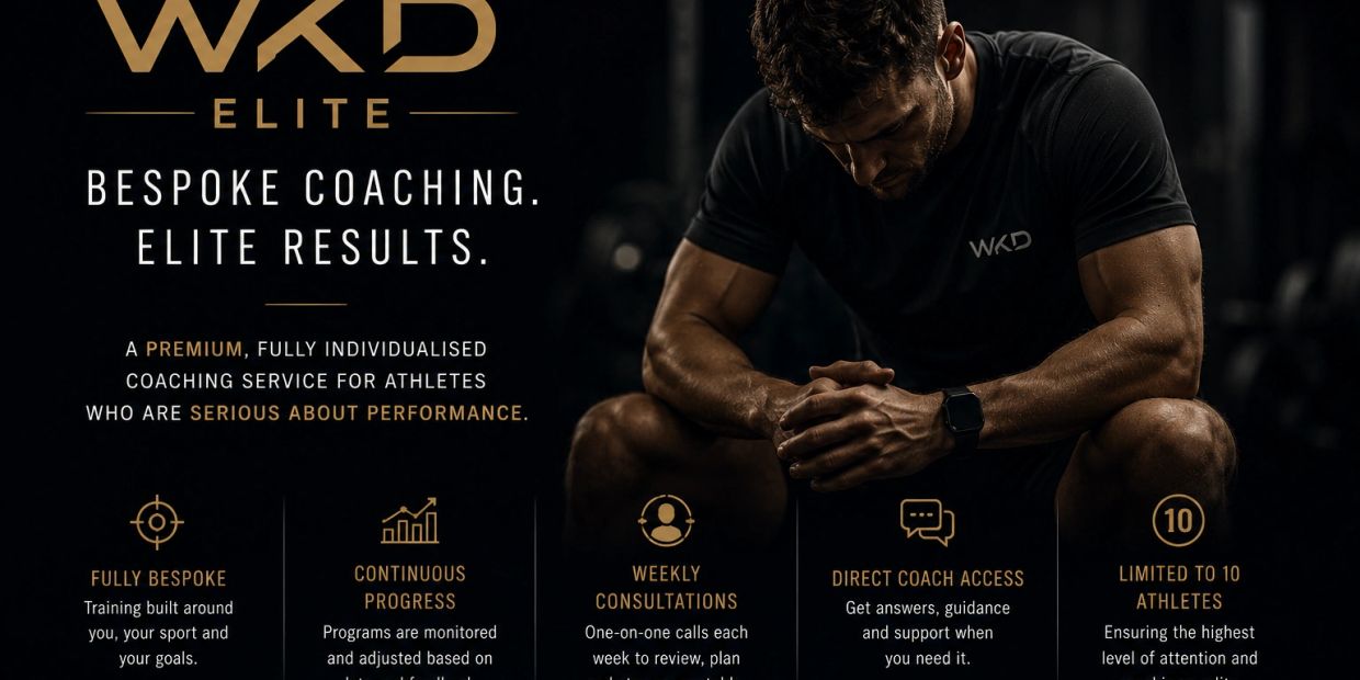 Athlete resting with hands clasped, promoting bespoke elite coaching services.