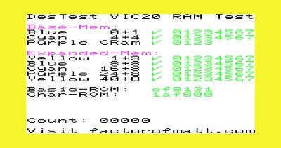 DesTest VIC20 showing perfect results.
