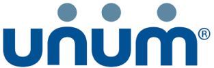 Unum company logo with stylized blue text and dots.