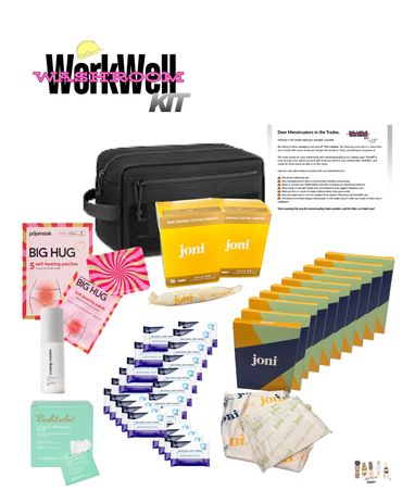 Essential self-care and menstrual products kit with organized storage bag.