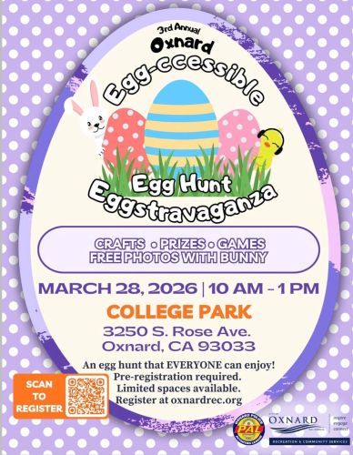Easter egg hunt event graphic with bunny and chick.