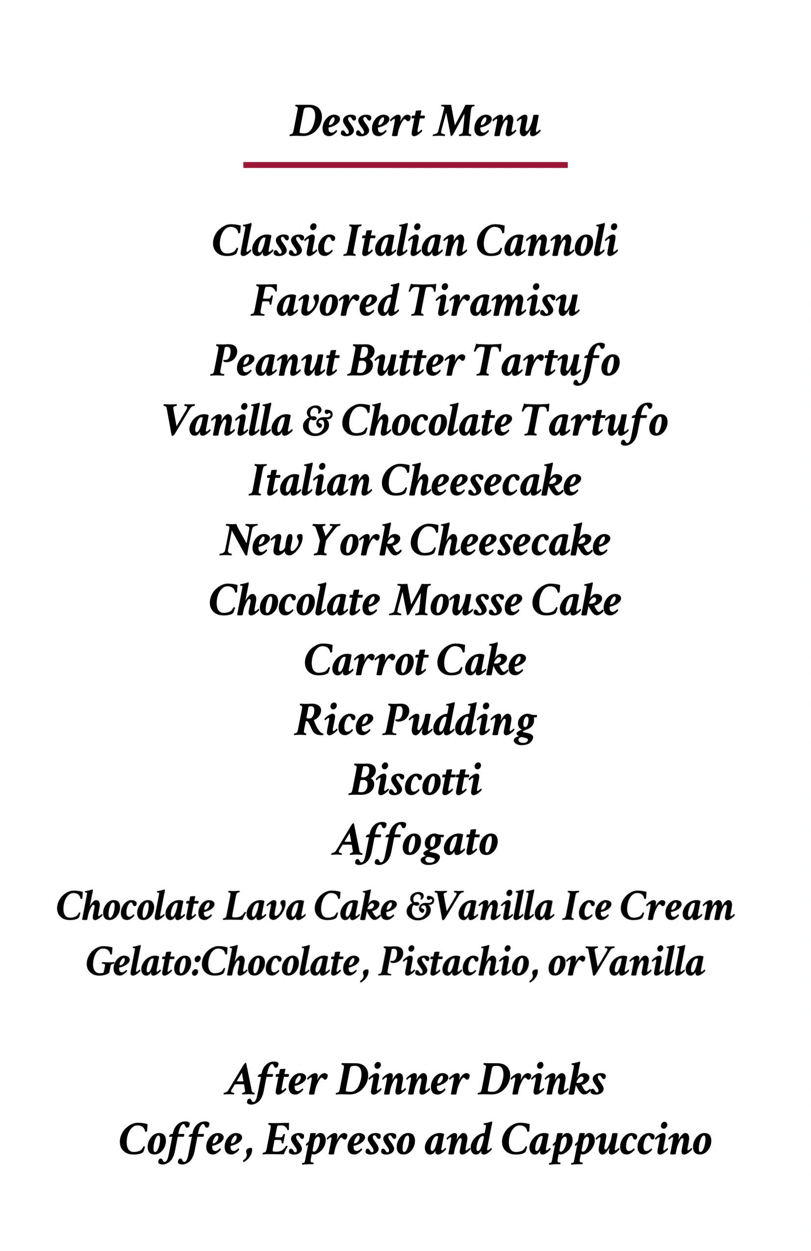 Disert Menu Dessertmenu Dessert Menu