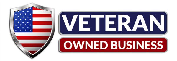 Shield with American flag and text 'Veteran Owned Business'.