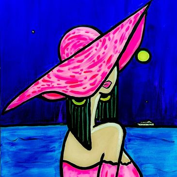  painting of a woman wearing a hat