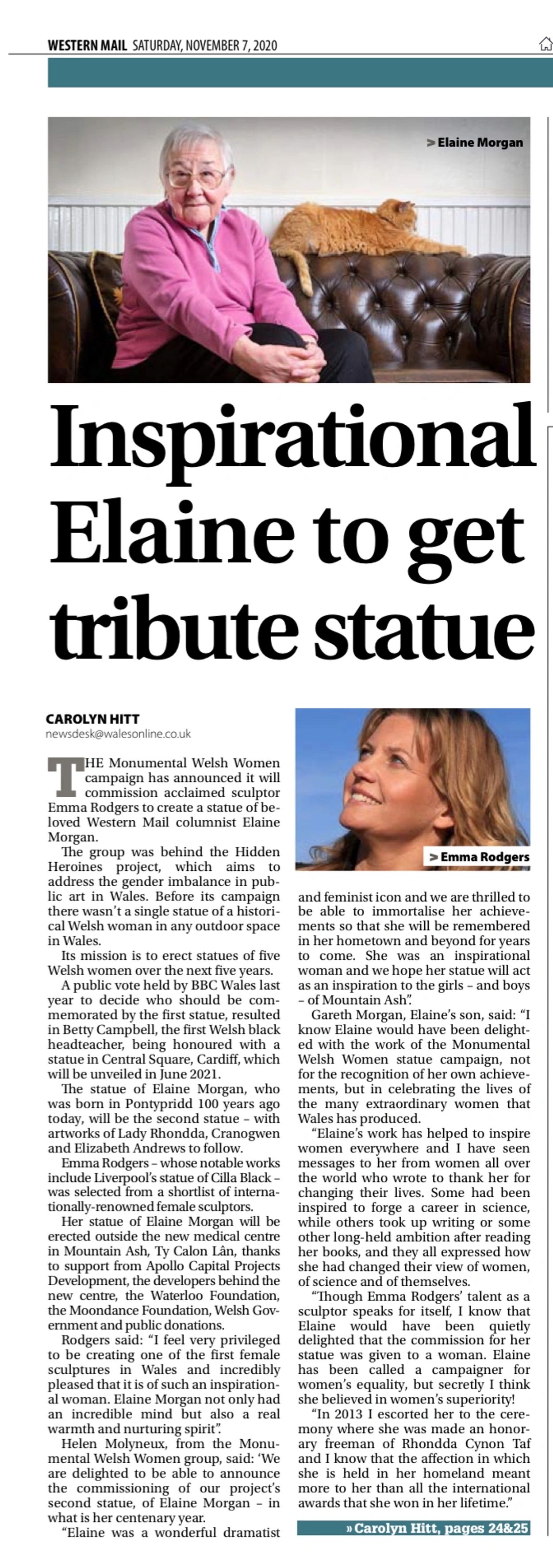 Press for the Elaine Morgan Statue