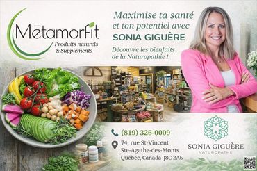 Publicité de Métamorfit avec Sonia Giguère, naturopathe.