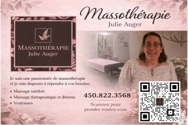 Carte de massothérapie avec photo et QR code.