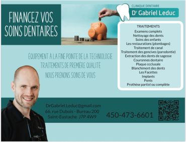 Annonce pour financer des soins dentaires avec Dr Gabriel Leduc.