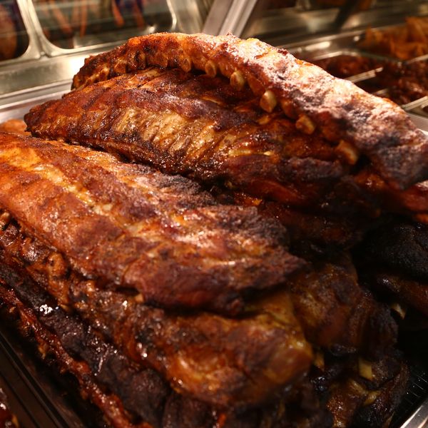 Stacks of grilled ribs.