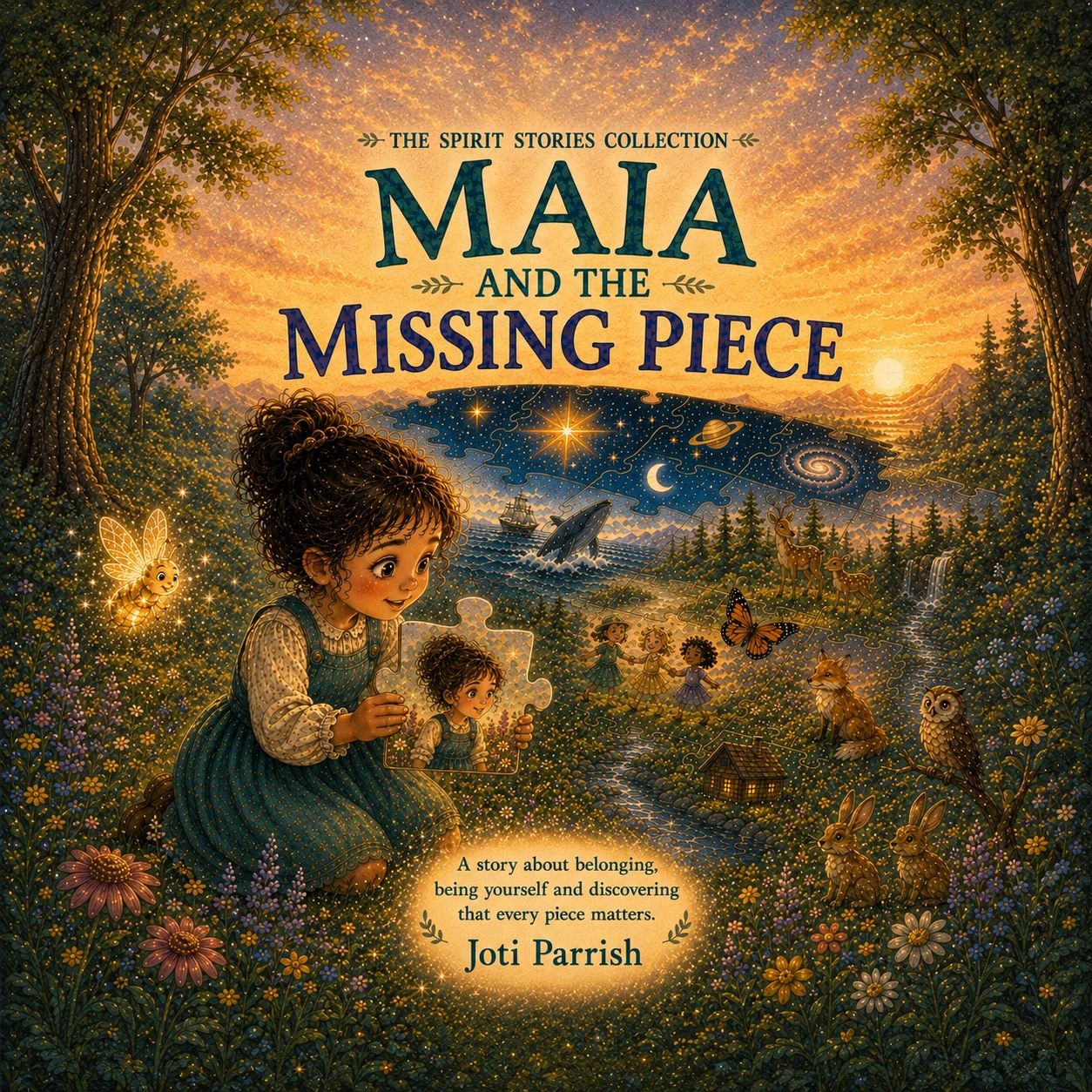 Book cover of Maia and the Missing Piece with a girl holding a puzzle piece.