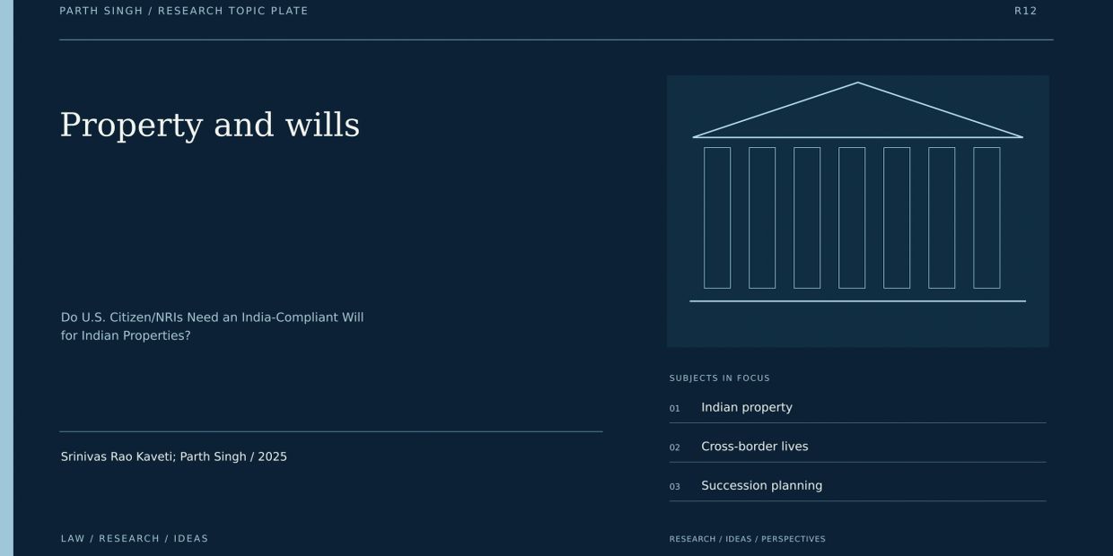 Property and wills: Indian property, Cross-border lives, Succession planning.
