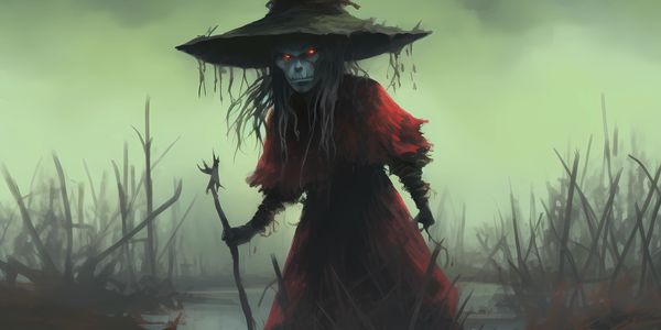 Creepy witch in a bayou.