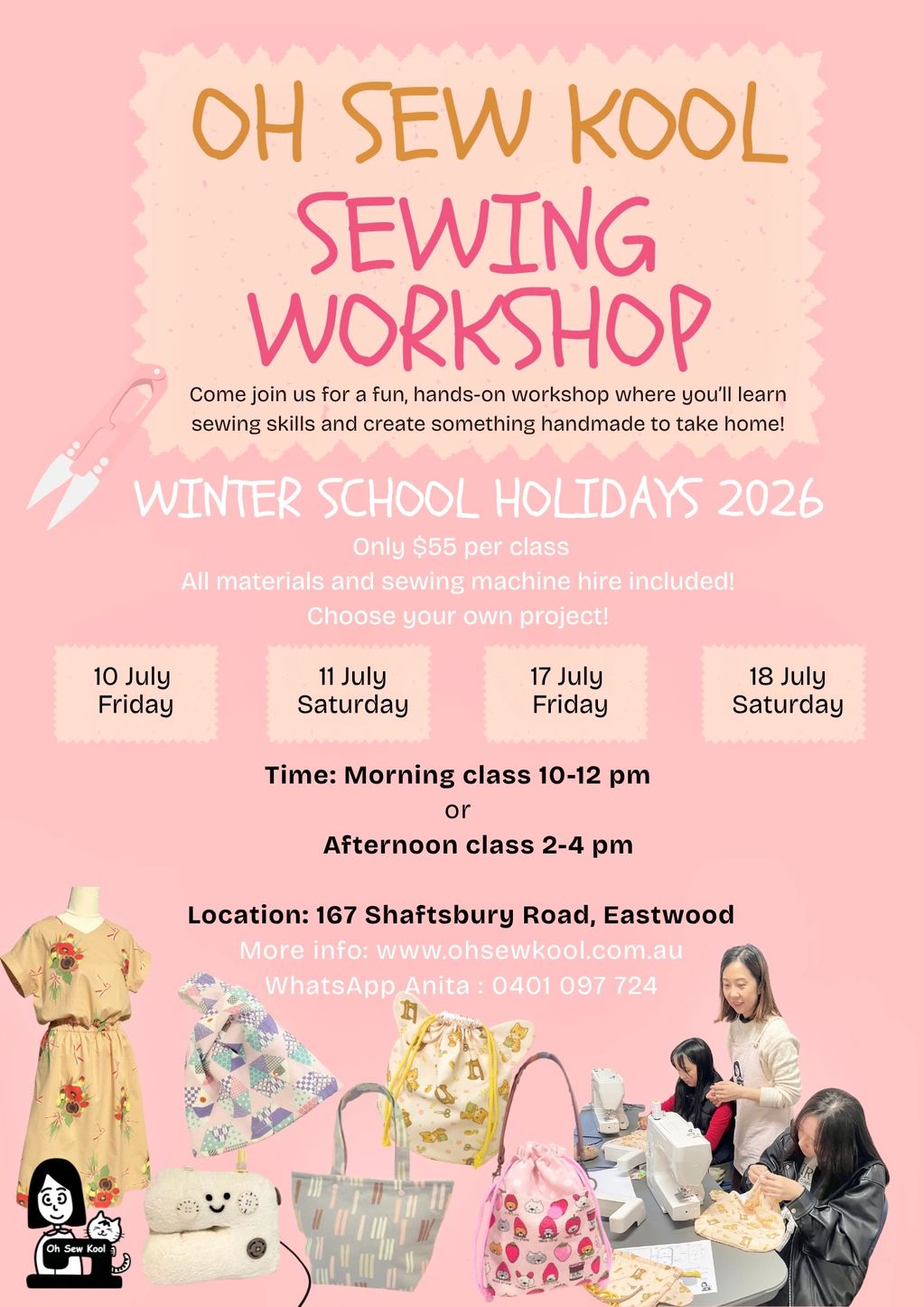 Winter school holiday Sewing Workshop 
Please click image to register or find out more