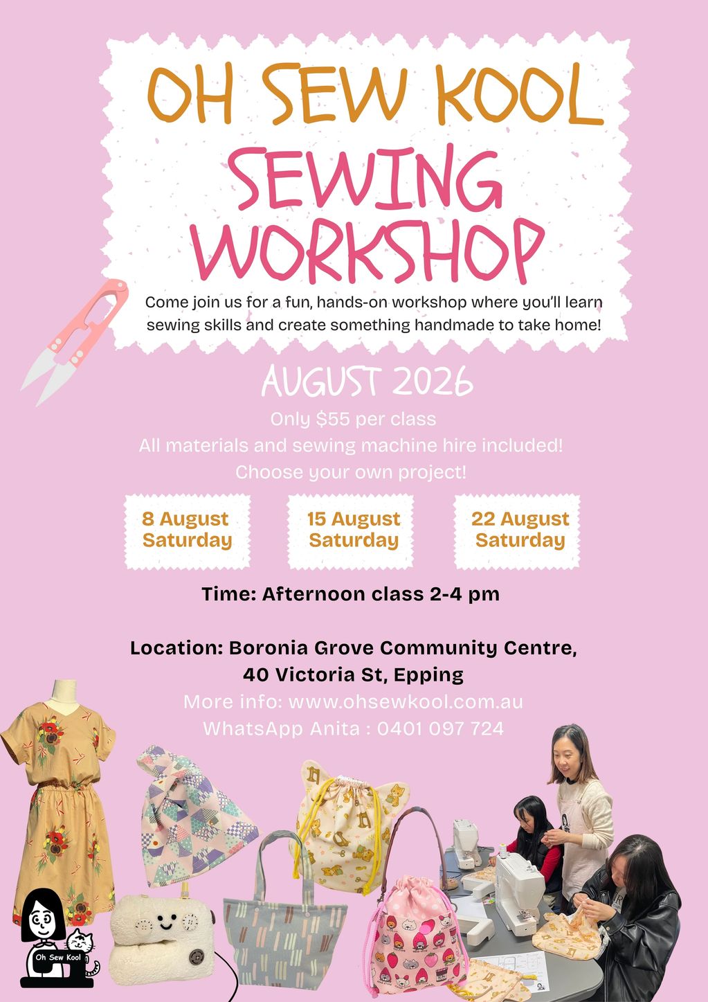 August Sewing Workshop 
Please click image to register or find out more