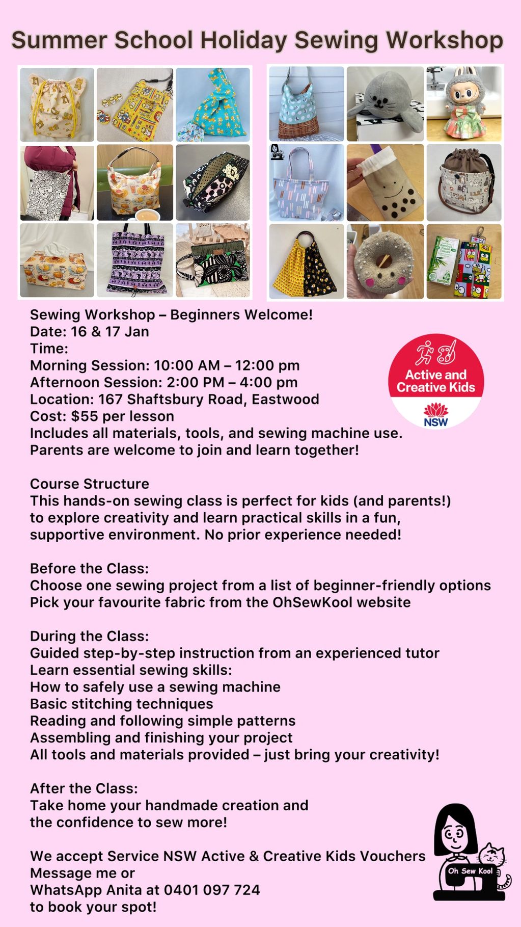 Summer School Holiday Sewing Workshop 
Please click image to register or find out more